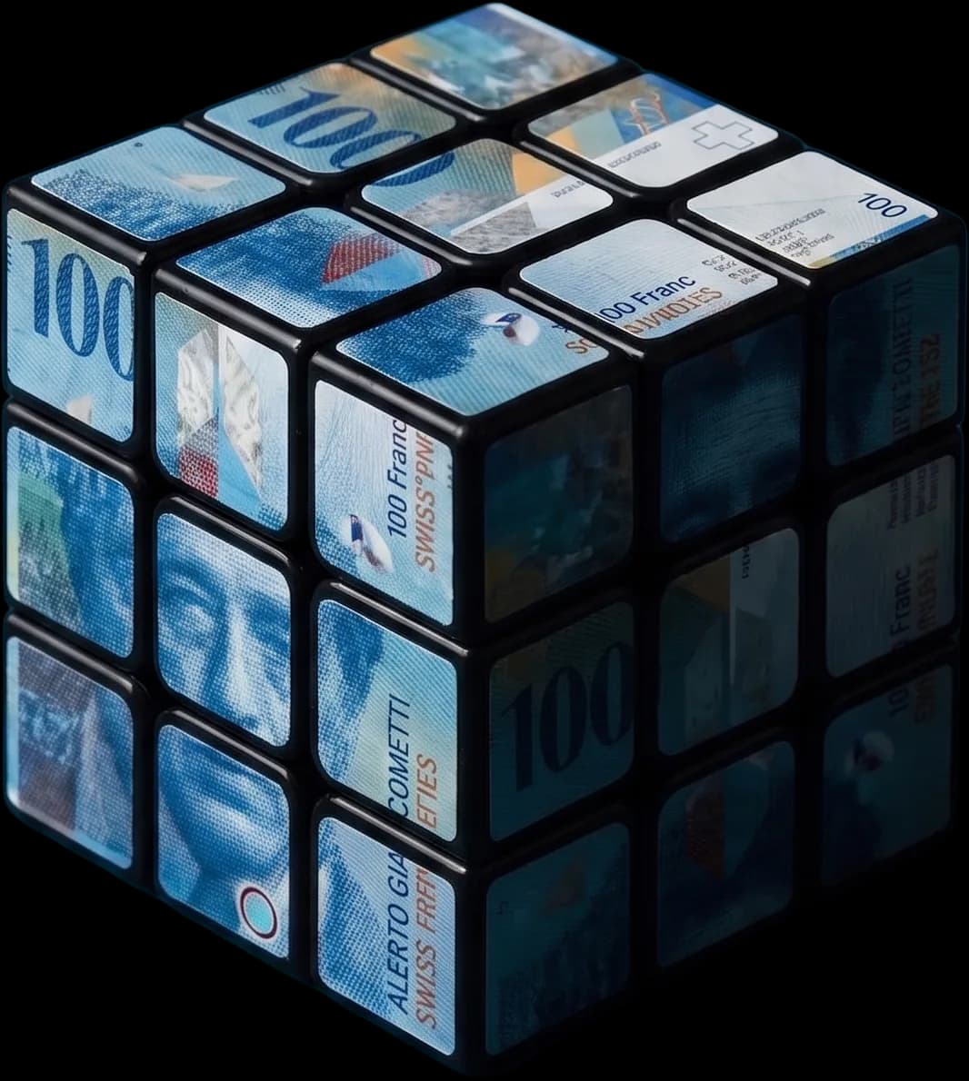A Rubik's cube whose faces are made of hundred-franc notes